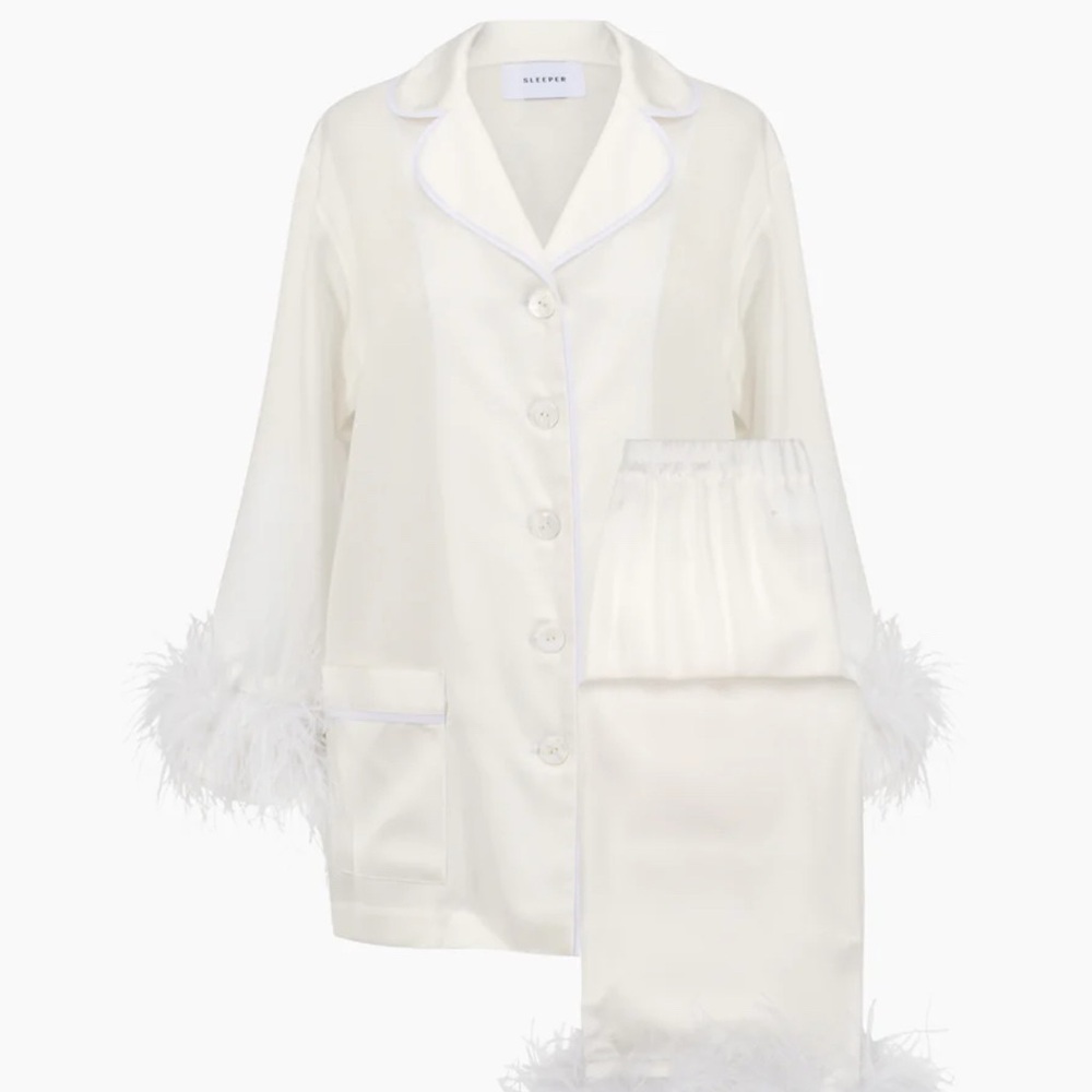 Sleeper Elegant White Feather-Trimmed Pajama Set from Saks fifth Ave. - Picture 2 of 5